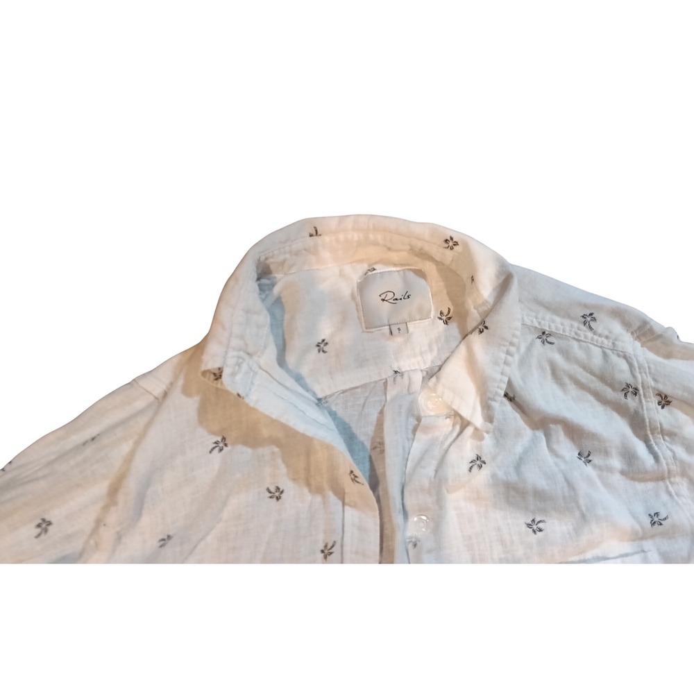 Rails Mens White Palm Tree Print Linen Blend Button Down Shirt Small - Picture 2 of 3
